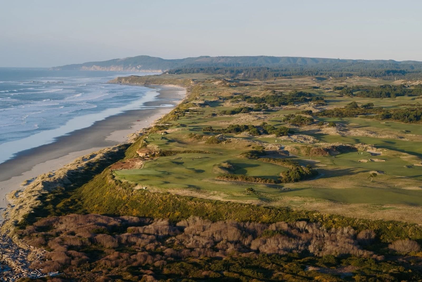 Aerial view of the Bandon Dunes coastline and links courses