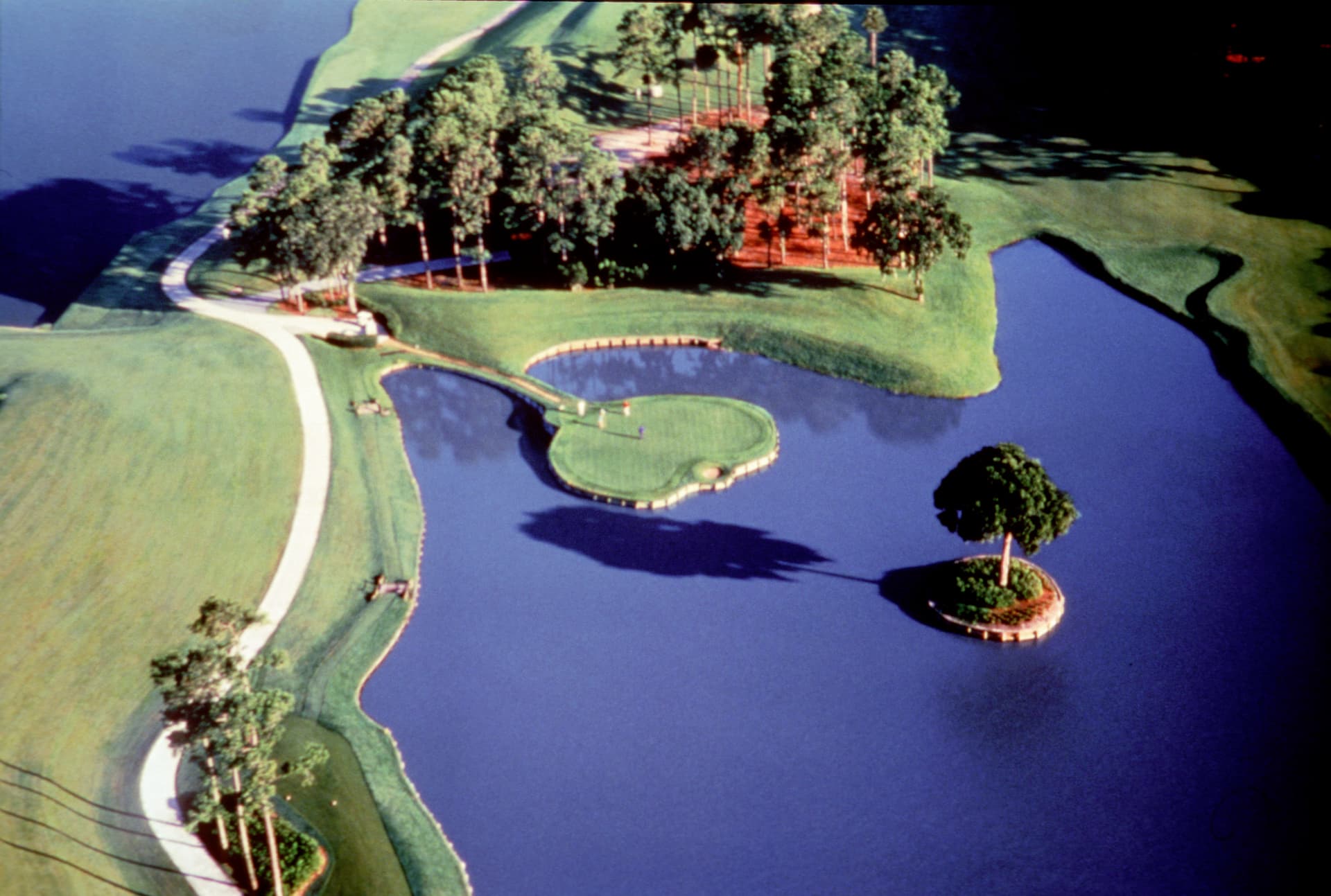 Aerial view of the TPC Sawgrass 17th island green